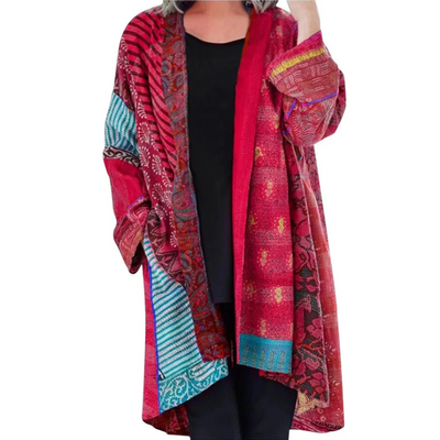 Lange Strickjacke | Bunt | Offene Vorderseite | Übergroße Strickjacke | Damenbekleidung