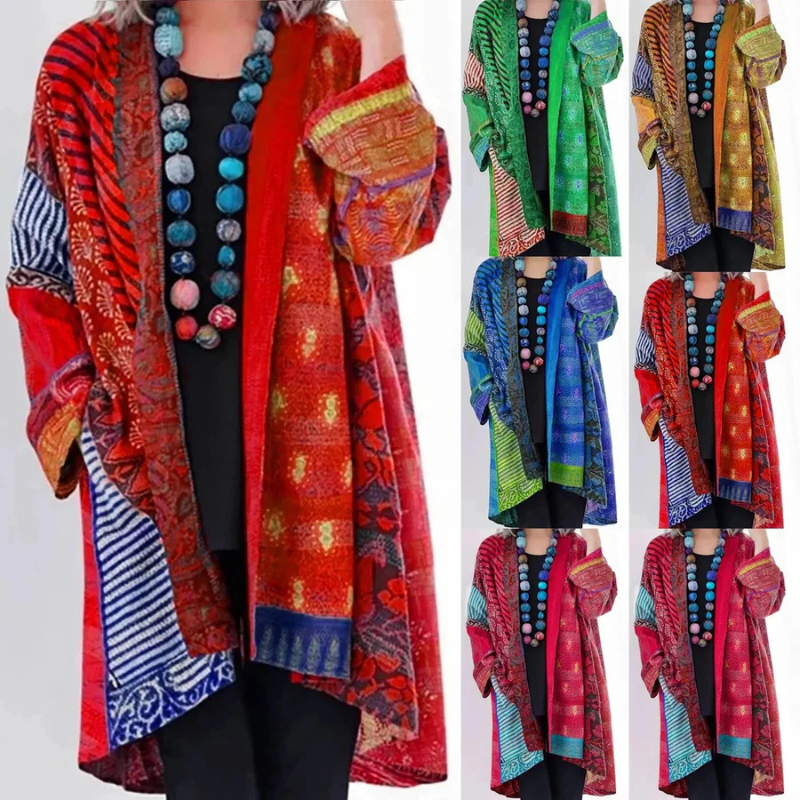 Lange Strickjacke | Bunt | Offene Vorderseite | Übergroße Strickjacke | Damenbekleidung