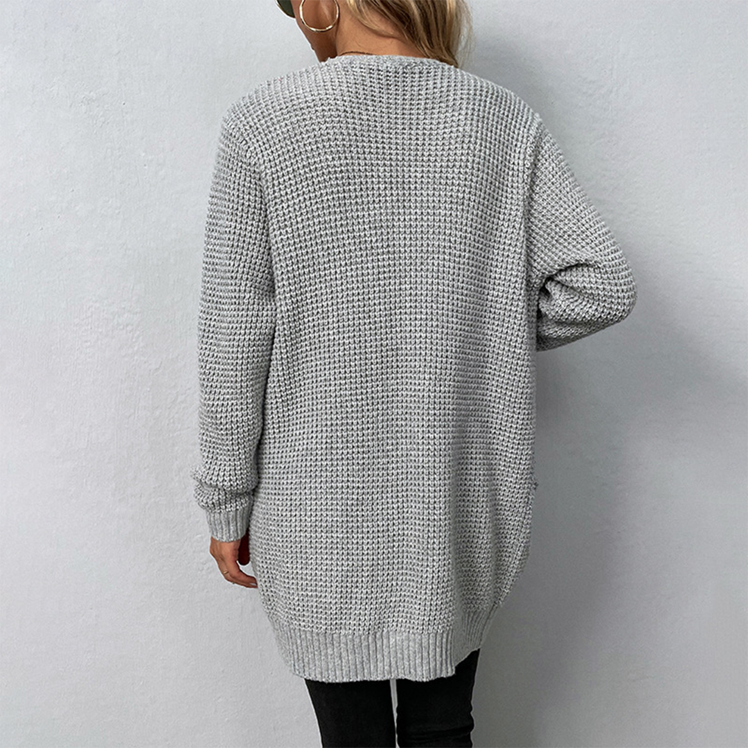 Lange Strickjacke – Damen-Strickjacke mit offener Vorderseite und Taschen
