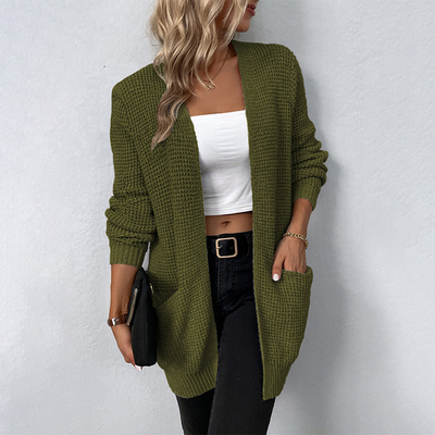 Lange Strickjacke – Damen-Strickjacke mit offener Vorderseite und Taschen