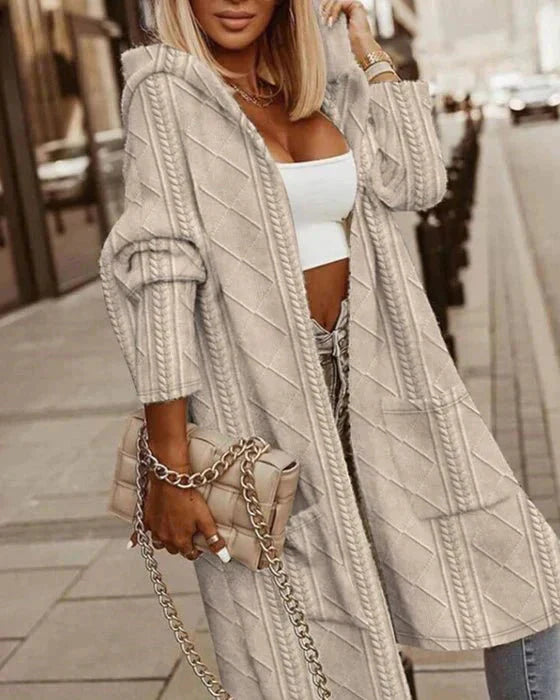 Lange Strickjacke | Oversize | Offene | Kapuzen-Strickjacke | Damenbekleidung
