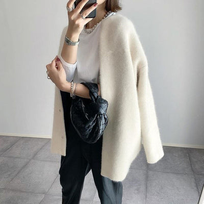 Lange Strickjacke - Übergröße - Knopfleiste - Wollmantel - Damenbekleidung
