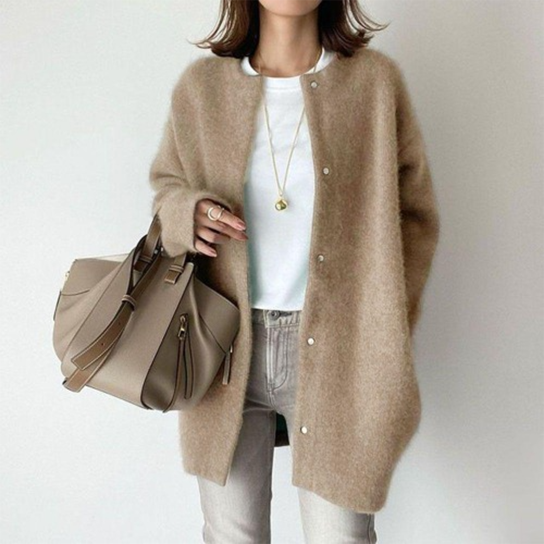 Lange Strickjacke - Übergröße - Knopfleiste - Wollmantel - Damenbekleidung