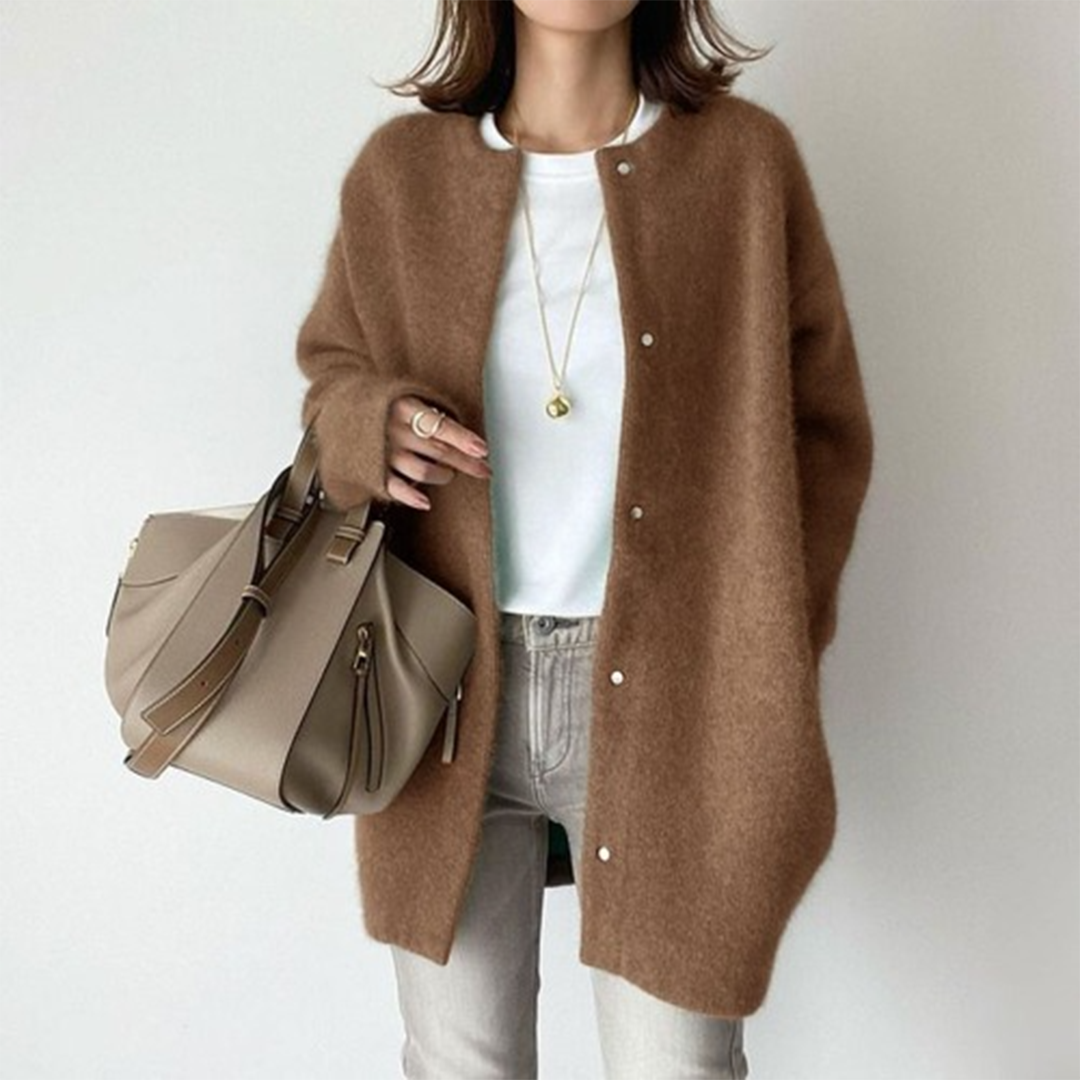 Lange Strickjacke - Übergröße - Knopfleiste - Wollmantel - Damenbekleidung