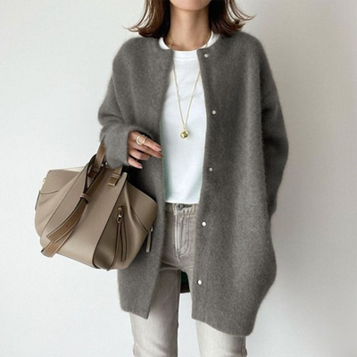 Lange Strickjacke - Übergröße - Knopfleiste - Wollmantel - Damenbekleidung