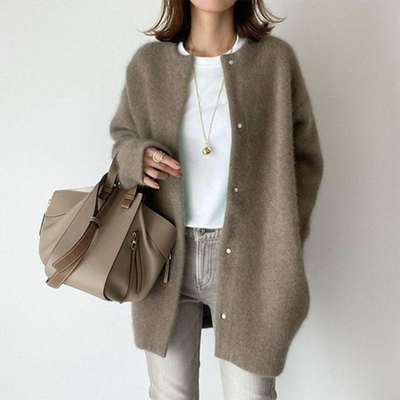 Lange Strickjacke - Übergröße - Knopfleiste - Wollmantel - Damenbekleidung