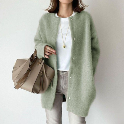 Lange Strickjacke - Übergröße - Knopfleiste - Wollmantel - Damenbekleidung