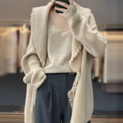 Lange Strickjacke | Warm | Offene Vorderseite | Strickjacke | Damenbekleidung