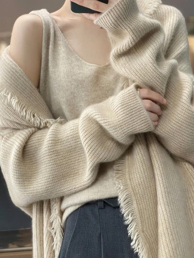 Lange Strickjacke | Warm | Offene Vorderseite | Strickjacke | Damenbekleidung