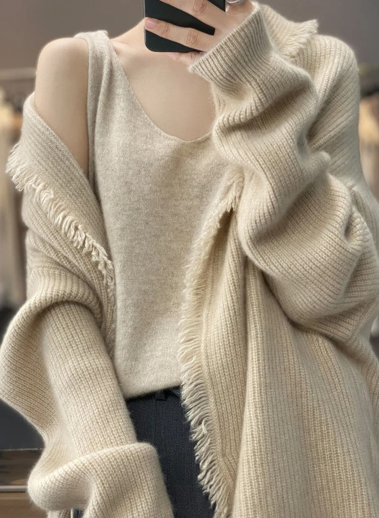 Lange Strickjacke | Warm | Offene Vorderseite | Strickjacke | Damenbekleidung