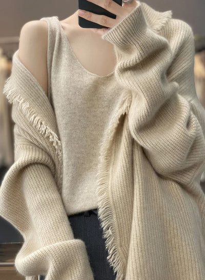 Lange Strickjacke | Warm | Offene Vorderseite | Strickjacke | Damenbekleidung
