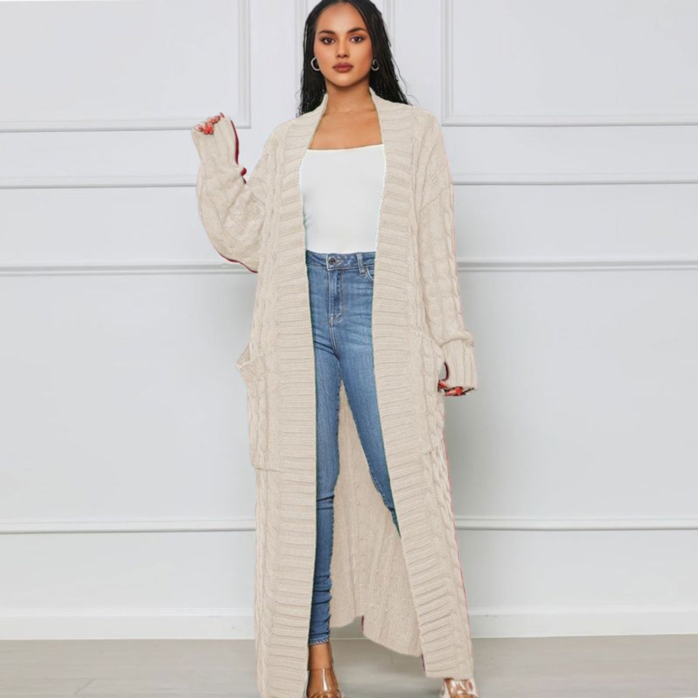 Lange Strickjacke – offen – übergroß – Strickjacke – Damenjacke