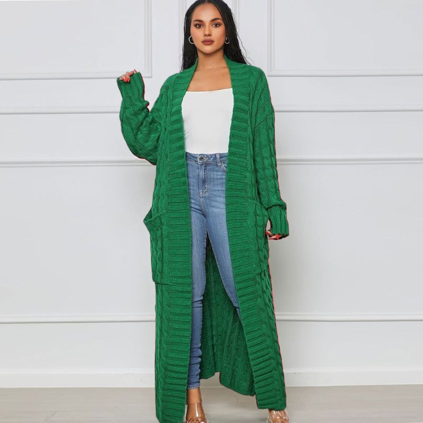 Lange Strickjacke – offen – übergroß – Strickjacke – Damenjacke