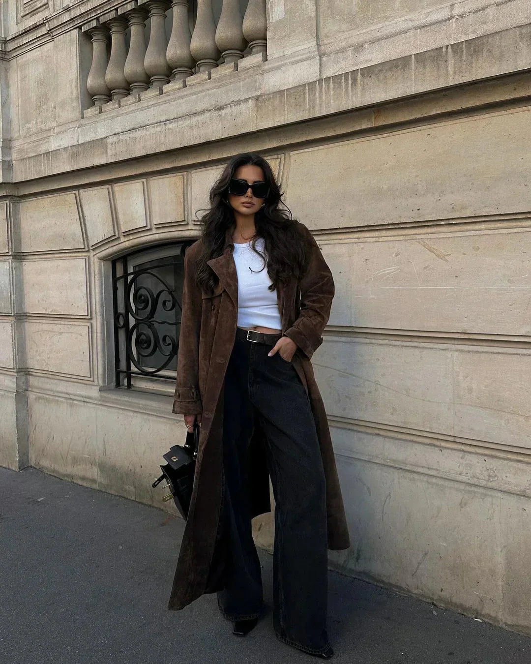 Langer Mantel | Zweireiher | Braun | Suedette-Jacke | Damenmäntel