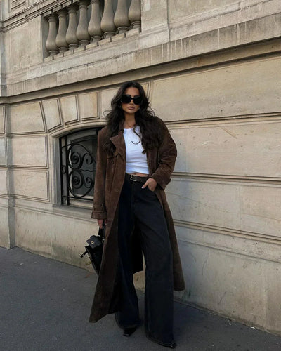 Langer Mantel | Zweireiher | Braun | Suedette-Jacke | Damenmäntel