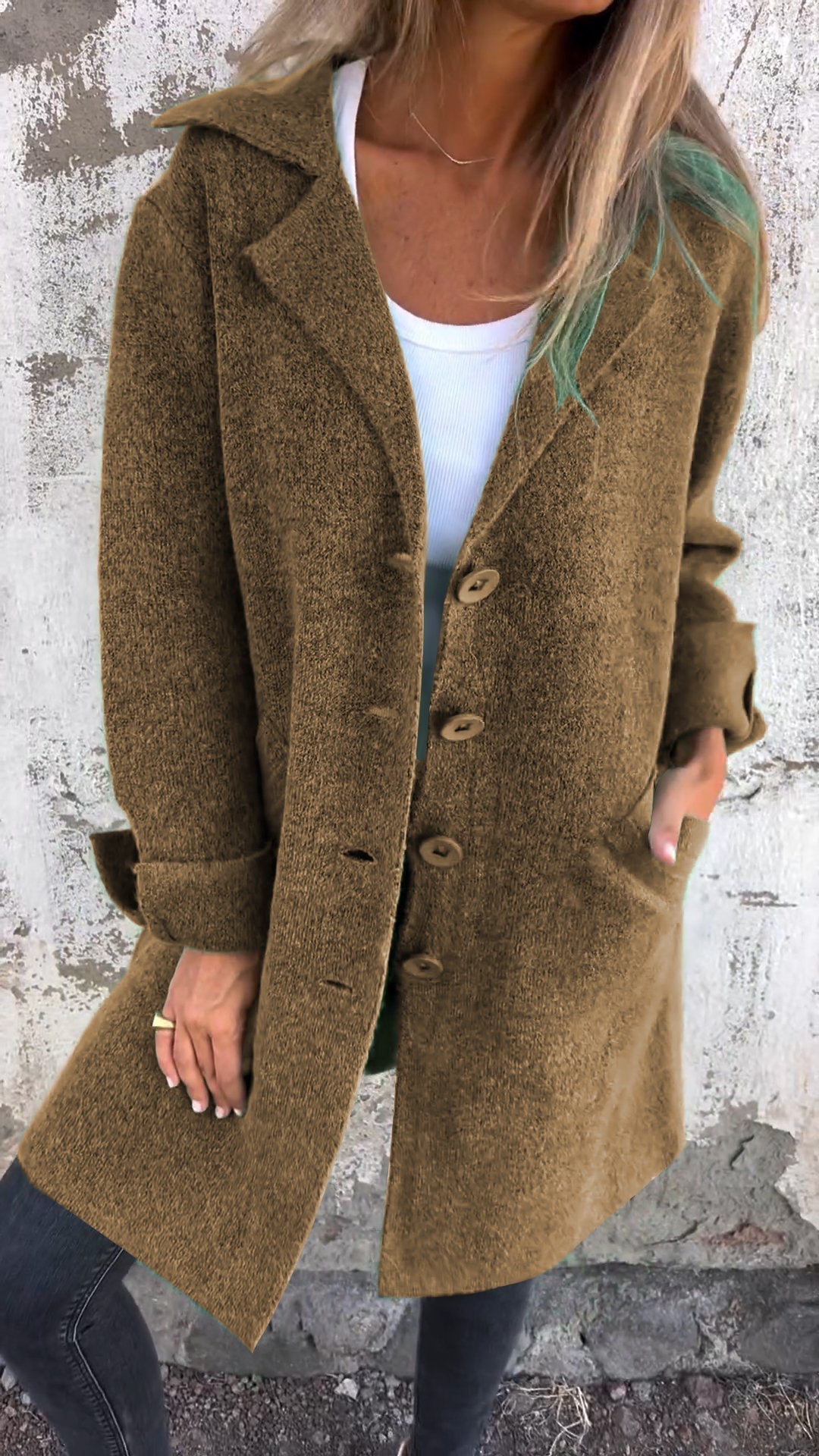 Langer Mantel – zum Zuknöpfen – Herbst –  Strickjacke – Damenjacken