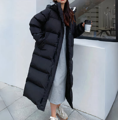 Langer Puffer Mantel | Warm | Mit Kapuze | Daunenmäntel | Langer Wintermantel für Damen