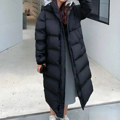 Langer Puffer Mantel | Warm | Mit Kapuze | Daunenmäntel | Langer Wintermantel für Damen