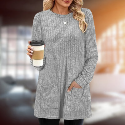Langer Pullover | Lockere Passform | Taschen | Langarm-Pullover | Damenbekleidung