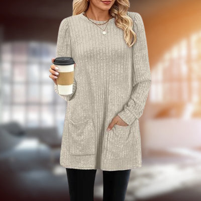 Langer Pullover | Lockere Passform | Taschen | Langarm-Pullover | Damenbekleidung