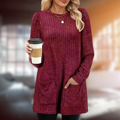 Langer Pullover | Lockere Passform | Taschen | Langarm-Pullover | Damenbekleidung