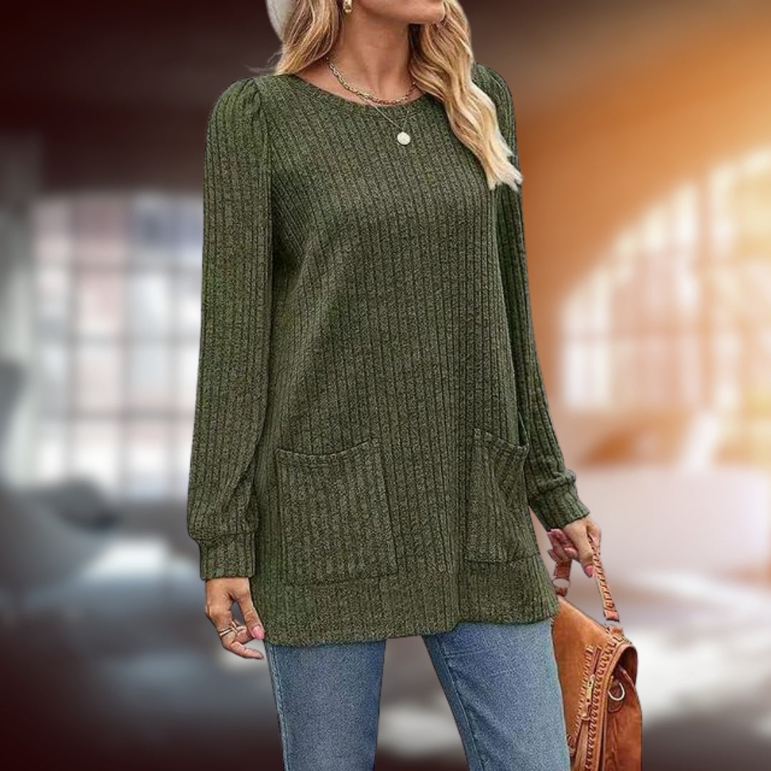 Langer Pullover | Lockere Passform | Taschen | Langarm-Pullover | Damenbekleidung