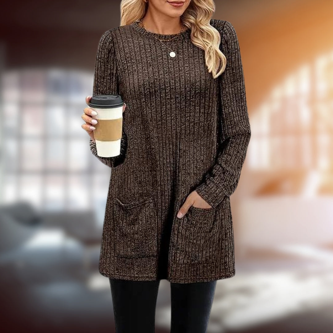 Langer Pullover | Lockere Passform | Taschen | Langarm-Pullover | Damenbekleidung