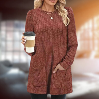 Langer Pullover | Lockere Passform | Taschen | Langarm-Pullover | Damenbekleidung