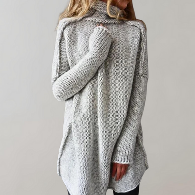 Langer Pullover – lockere Passform – gestrickt – Rollkragenpullover – Damenstrickwaren