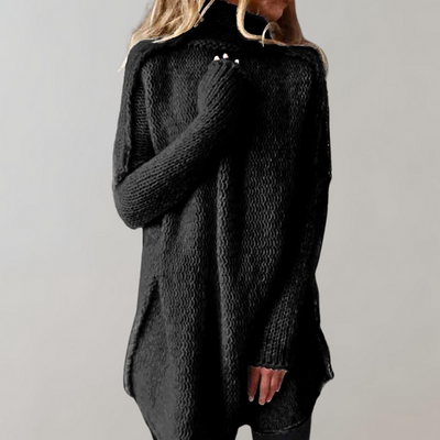 Langer Pullover – lockere Passform – gestrickt – Rollkragenpullover – Damenstrickwaren
