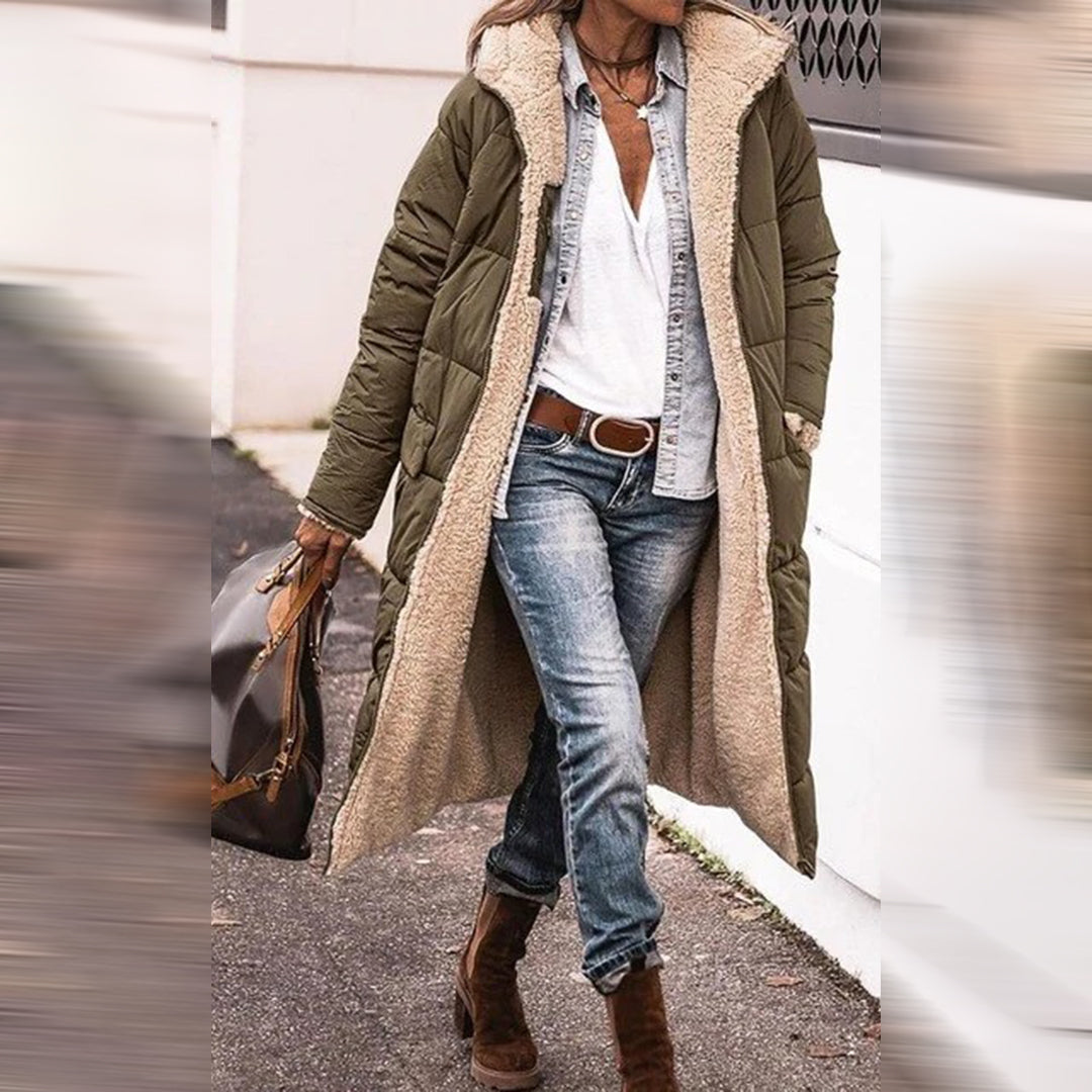 Langer Wintermantel – mit Fleece gefüttert – mit Kapuze – langer Daunenmantel – langer Damenmantel