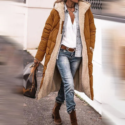 Langer Wintermantel – mit Fleece gefüttert – mit Kapuze – langer Daunenmantel – langer Damenmantel