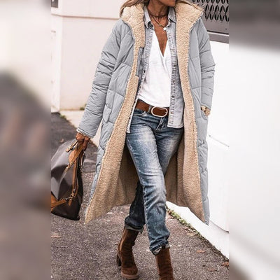 Langer Wintermantel – mit Fleece gefüttert – mit Kapuze – langer Daunenmantel – langer Damenmantel