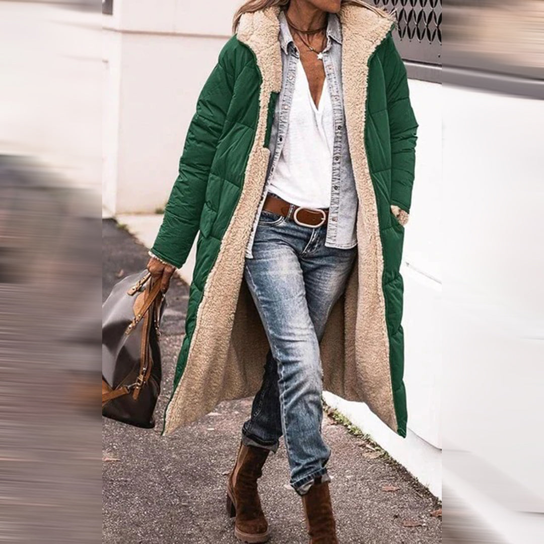 Langer Wintermantel – mit Fleece gefüttert – mit Kapuze – langer Daunenmantel – langer Damenmantel
