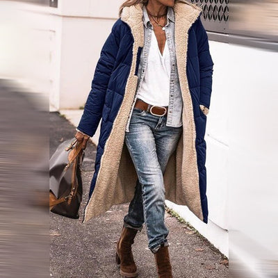 Langer Wintermantel – mit Fleece gefüttert – mit Kapuze – langer Daunenmantel – langer Damenmantel