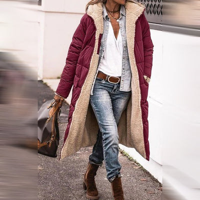 Langer Wintermantel – mit Fleece gefüttert – mit Kapuze – langer Daunenmantel – langer Damenmantel