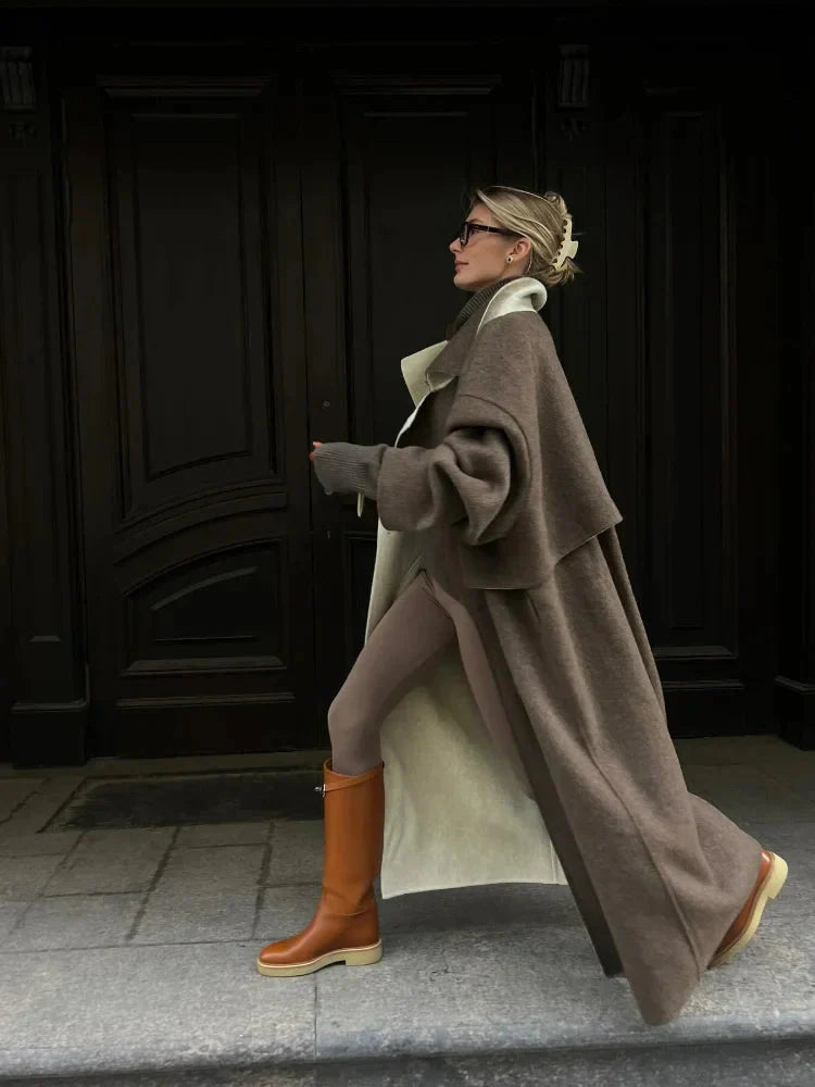 Langer Wollmantel – Braun – Oversize – Trenchcoat aus Wolle – Wintermäntel und -jacken für Damen