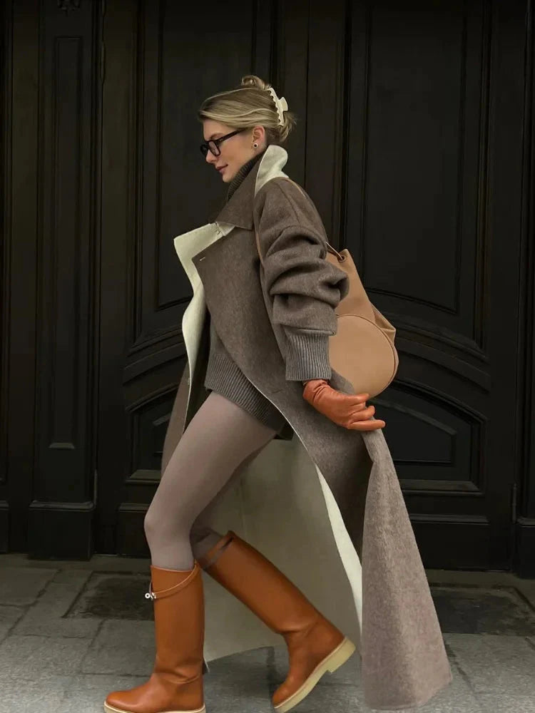 Langer Wollmantel – Braun – Oversize – Trenchcoat aus Wolle – Wintermäntel und -jacken für Damen