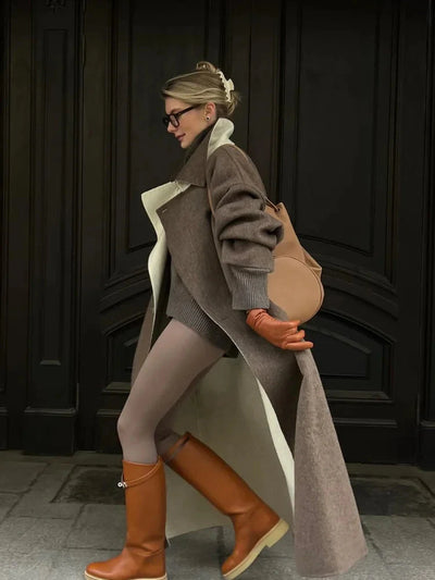 Langer Wollmantel – Braun – Oversize – Trenchcoat aus Wolle – Wintermäntel und -jacken für Damen