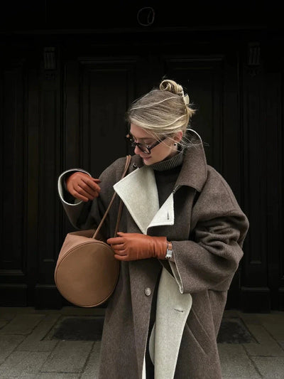 Langer Wollmantel – Braun – Oversize – Trenchcoat aus Wolle – Wintermäntel und -jacken für Damen