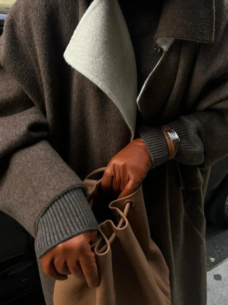 Langer Wollmantel – Braun – Oversize – Trenchcoat aus Wolle – Wintermäntel und -jacken für Damen