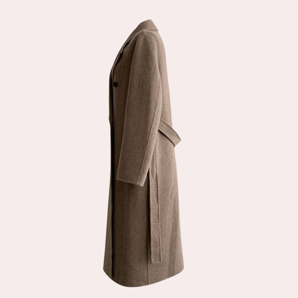 Langer Wollmantel | Zweireiher | Gürtel | Übergroßer Wollmantel | Langer Wintermantel für Damen