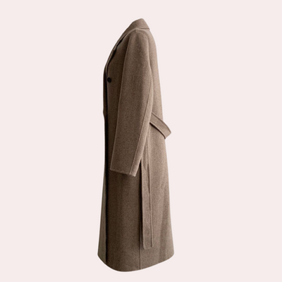 Langer Wollmantel | Zweireiher | Gürtel | Übergroßer Wollmantel | Langer Wintermantel für Damen