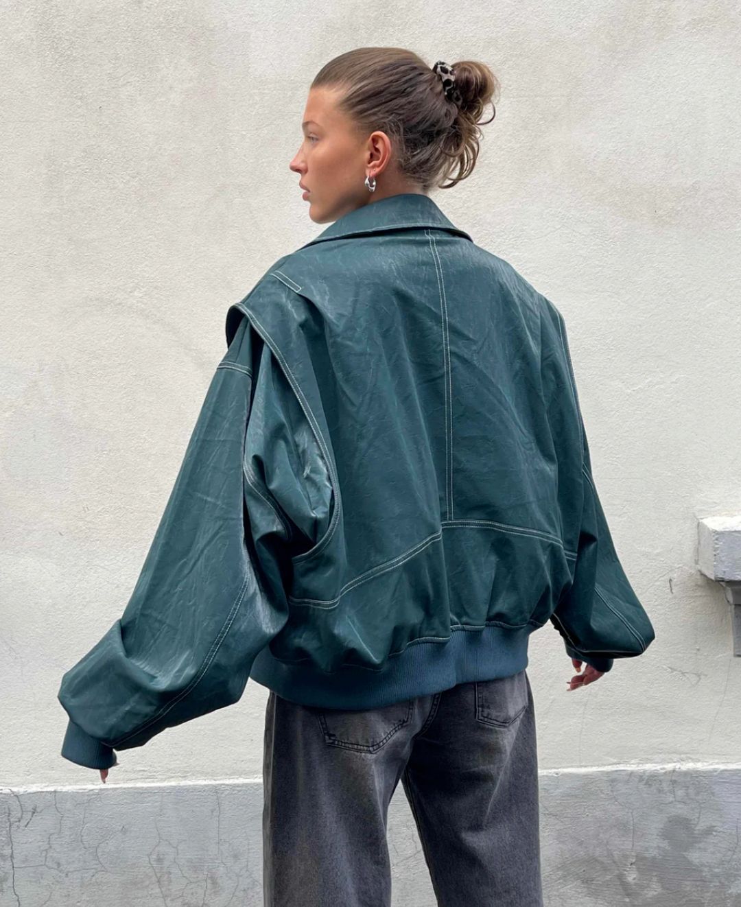 Leder-Bomberjacke – Oversize – mit Reißverschluss – Herbstjacke – Damenjacken