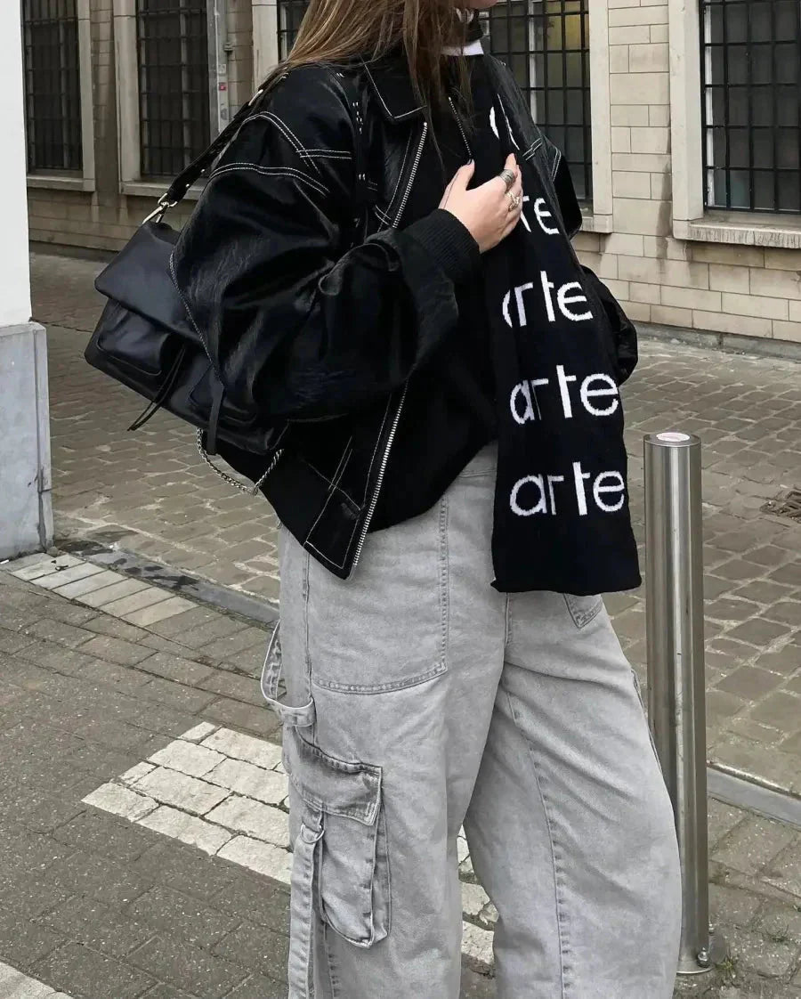 Leder-Bomberjacke – Oversize – mit Reißverschluss – Herbstjacke – Damenjacken