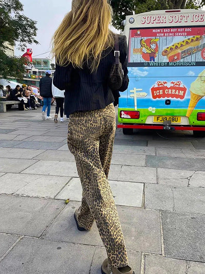Leopard Jeans – Damenhose mit weitem Schnitt, hoher Taille und weitem Bein