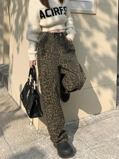 Leopard Jeans | Weite Beinpartie | Hohe Taille | Lockere Passform | Damenbekleidung