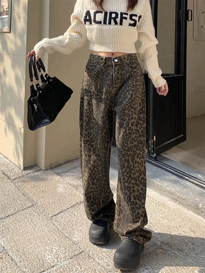 Leopard Jeans | Weite Beinpartie | Hohe Taille | Lockere Passform | Damenbekleidung