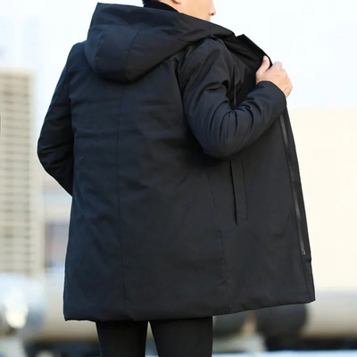 Long Coat – Winterjacke für Herren mit Kapuze, winddicht, wattiert