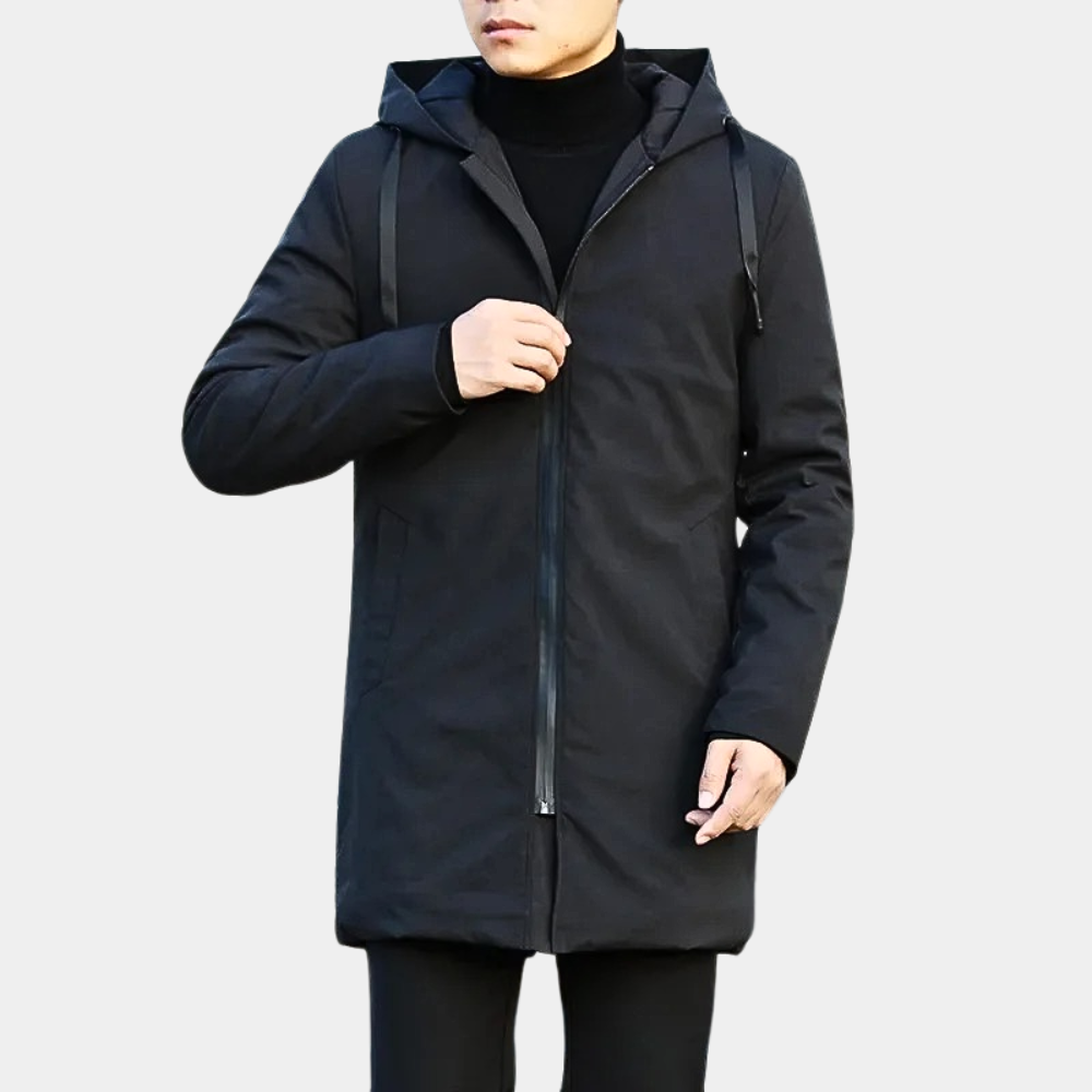 Long Coat – Winterjacke für Herren mit Kapuze, winddicht, wattiert
